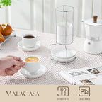MALACASA 2.5 OZ Porcelain Espresso Cups with Saucers and Metal Stand Set of 4, Stackable Cappuccino Cups, White Expresso Shots Cup Set for Coffee Drinks, Latte, Tea - Image 3