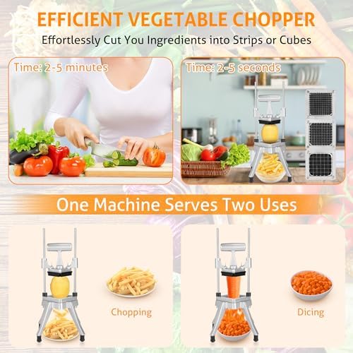 WICHEMI Commercial Vegetable Chopper Dicer Manual Food Cutter w/ 3 Blades - Image 2