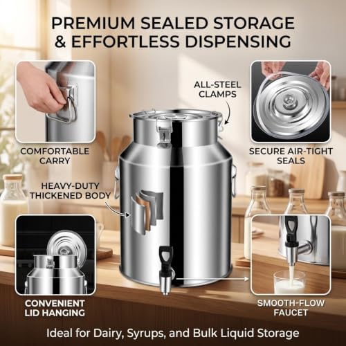 Water Dispenser with Spigot, Airtight Stainless Steel Milk Can - Image 7