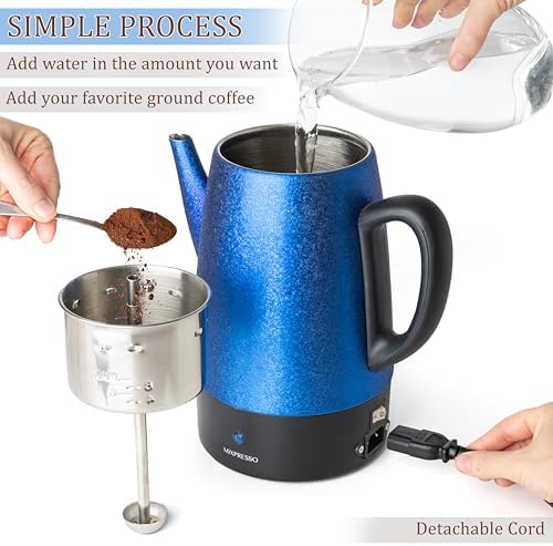Mixpresso 10 Cup Shiny Blue Electric Percolator Coffee Pot, Stainless Steel - Image 2