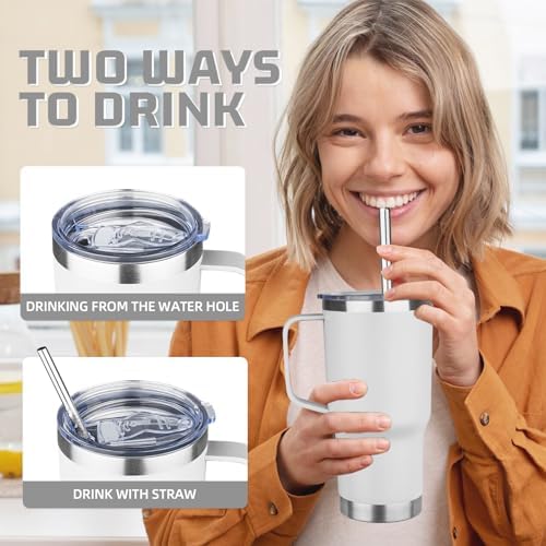 20 oz Tumbler with Handle Stainless Steel Insulated Coffee Mug Tumbler with Lid and Straw Double Wall Vacuum Insulated Coffee Mug Leak Proof Travel Mug for Hot and Cold Drink (White,4pack) - Image 4