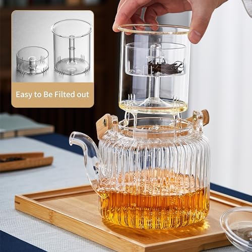 Glass Teapot with 2 Infusers 1100ml/37.2 fl oz, Heat-Resistant Borosilicate Glass Tea Pot with Infuser for Loose Leaf Tea, Stovetop Safe - Image 2