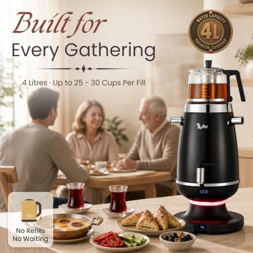 Electric Samovar with 4L Water Tank & 800mL Teapot for Home & Office, Black - Image 3