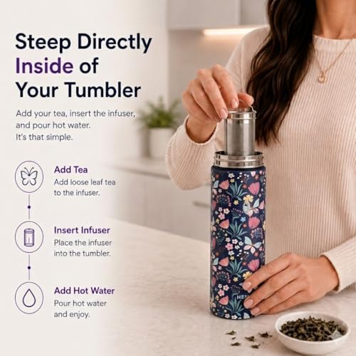 22 oz Ceramic Lined Tea Infuser Travel Tumbler, Micro-Mesh Stainless Steel Infuser, Pure Taste Ceramic Interior, Triple Insulated 12hr Hot Cold, Dual Sip & Straw Lid, Scratch-Resistant - Image 2