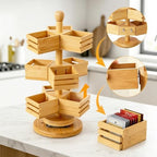 3-Tier Rotating Bamboo Tea Bag Organizer Carousel, Holds 108 Tea Bags - Image 4