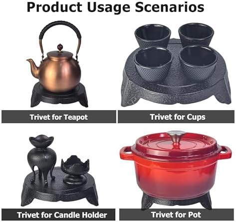Home and Kitchen Japanese Style Cast Iron Teapot Set with Iron Teacups Set of 4, Cast Iron Candle Holder and Cast Iron Trivet for Kettle or Pots, Kitchen Counter Decor and Accessories, IronSet - Image 6