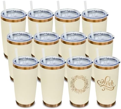 20 oz Tumbler Bulk Stainless Steel Tumblers with Lids and Straws Cream by MetalyaTumblers