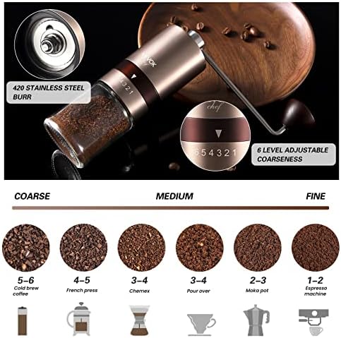 VEVOK CHEF Manual Coffee Grinder & 200PCS #2 Cone Coffee Filters Bundle, Stainless Steel Adjustable Burr Hand Grinder Unbleached Natural Paper Filters for Home Camping - Image 4