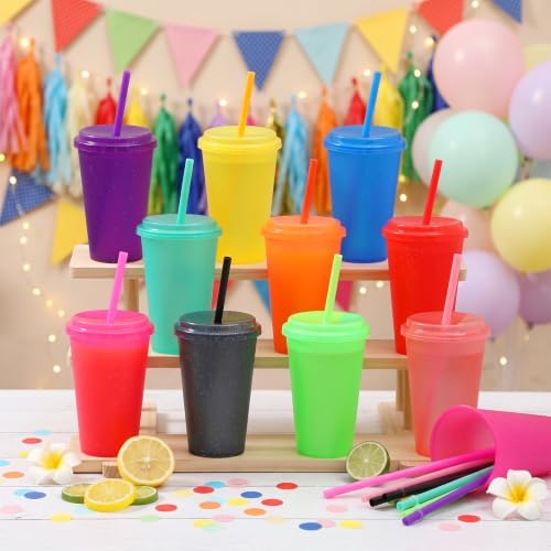 Honeydak 45 Pcs Reusable Plastic Tumbler with Lid&Straw,Glitter,Transparent - Image 2