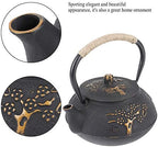 Cast Iron Teapot, 30.4oz Tea Kettle Japanese Tetsubin Tea Pot with Stainless Steel Infuser for Loose Leaf Cast Iron Tea Pot for Stovetop Pine Plum Blossom Pattern - Image 2