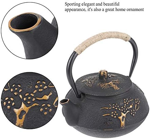 Cast Iron Teapot, 30.4oz Tea Kettle Japanese Tetsubin Tea Pot with Stainless Steel Infuser for Loose Leaf Cast Iron Tea Pot for Stovetop Pine Plum Blossom Pattern - Image 2