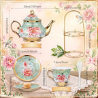 Zhehao 20 Pcs Porcelain Tea Set for Adult, with Metal Holder, Fresh - Image 2