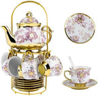 20 Pcs Porcelain Tea Set With Metal Holder,for 6 People,15 oz Teapot by YCWF