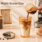 20oz Iced Coffee Cup, Ribbed Glass Tumbler with Straw and Lid - Image 6