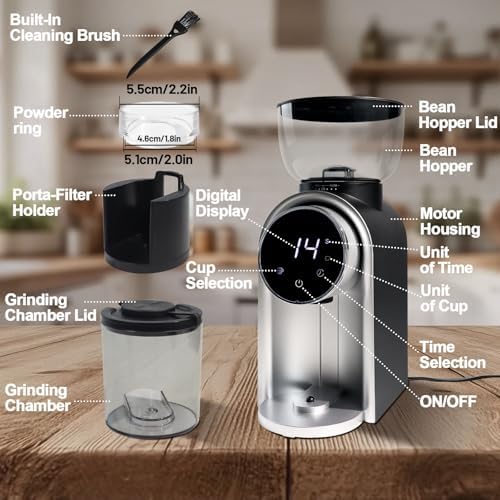 6 Cup Stovetop Espresso Maker Stainless Steel Moka Pot Stove Top Percolator Italian Coffee Makers Capable Mocha Greca Machine with Black Electric Coffee Grinder Touchscreen 2-14 Cup Conical Bur - Image 5