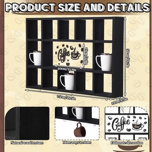 Cinnvoice Oversize Coffee Mug Display Shelf for Wall, Black - Image 6