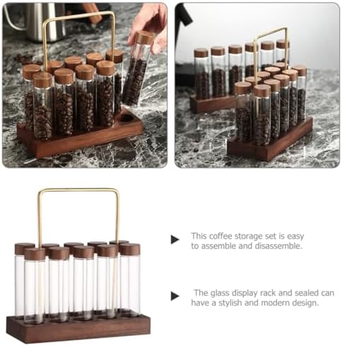 MAGICLULU Glass Coffee Bean Storage Tube with Airtight Lid Wooden Stand - Image 7