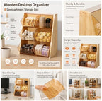 Wooden Desktop Organizer, 6 Compartment Countertop Storage for Tea & Coffee - Image 6