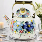 Vintage Tea Kettle Enamel Blue Floral Stovetop Teapot 2.5L Kitchen Decor - Image 3
