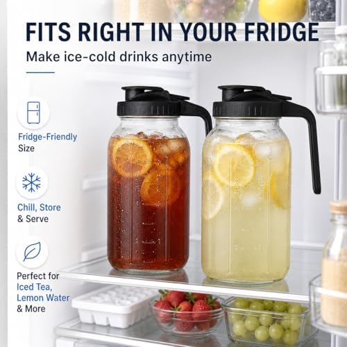 2 Pack 64 oz Glass Pitcher with Lid, Glass Half Gallon Jug for Fridge - Image 4