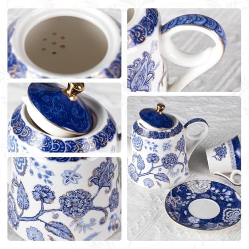 KAMMAK Tea Set for Adults, Tea Pot and Cup Set, Royal Blue - Image 4