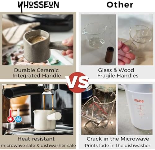 YHOJOY Espresso Measuring Cup Ceramic Espresso Cup Double Spouts Expresso Shots Cup with Handle 3 Oz/ 90 Ml - Image 2