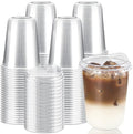 16 oz Round Bottom Clear Plastic Cups with Strawless Sip Lids, 100 Pack by Qeirudu