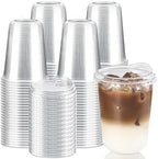 16 oz Round Bottom Clear Plastic Cups with Strawless Sip Lids, 100 Pack by Qeirudu
