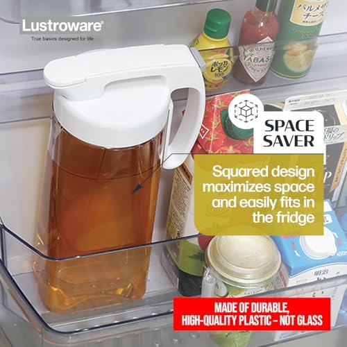 Lustroware QuickServe Airtight Pitcher - 2.1L (70oz), Heat Resistant, BPA-Free SAN Plastic, One Touch Open & Close, Space-Saving, Made in Japan - White (Pack of 2) - Image 6