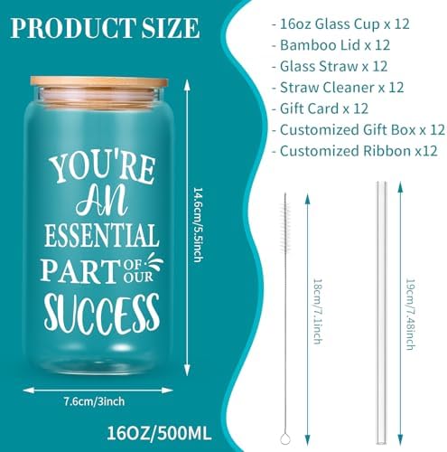 12-Pack Employee Inspiration Gifts Glass Cups, 16oz Coffee Cups - Image 3