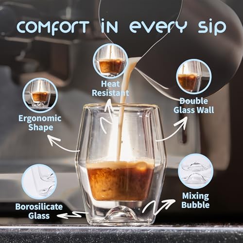 To-Go Espresso Glass Travel Mug with Lid, Reusable Double Wall Glass Tumbler, Fits Most Coffee Makers/Cupholders for Your Car, Gifts for Coffee Lovers, 2-Pack Flat White Cortado Cups - Image 3
