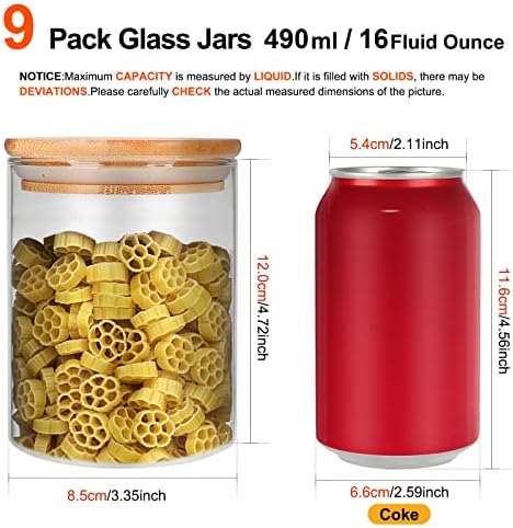 DHSBTLS 9 Pack 16 oz Glass Jars with Airtight Bamboo Lids for Kitchen - Image 2