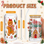 Vesici 6 Pcs Christmas Glasses with Lid Straw and Stopper, Gingerbread Man - Image 3