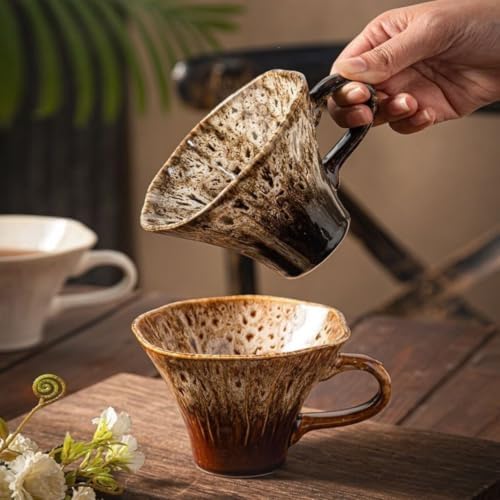 10oz Ceramic Dripper Mug Camping Reactive Glaze Scalloped Rim - Image 5