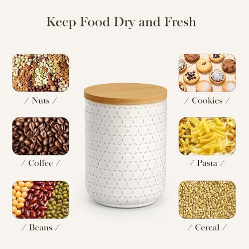 MALACASA LYDIA Ceramic Canisters Set with Airtight Lids, 80/40/20 oz Coffee Canister, Cookie Jar & Sugar Container, Canisters Sets for the Kitchen, Flour Sugar Pasta Tea Jars, Set of 3, Hexagon - Image 5
