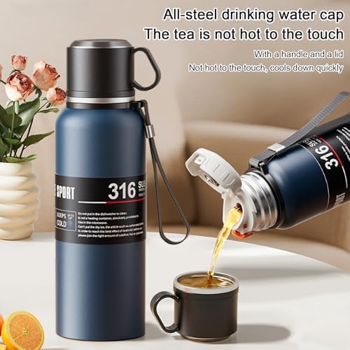 Stainless steel Vacuum Thermoses Bottle With Tea Infuser & Cup,Double Layer Insulated Coffee Bottles for Hot and Cold Drink Water Flask (Blue, 1360ML) - Image 5