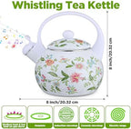 2.3 Quart Vintage Enamel Tea Kettle, Whistling Tea Kettle for Stove Top, Floral Enamel on Steel Teakettle Teapot for Home Kitchen Camping Picnic, Gift for Wedding Housewarming - Image 2