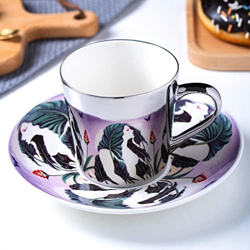 Reflection Cup,Mirror Cup and Saucer,Anamorphic Cup and Saucer,Creativity Tea Cup and Saucer Set,Ceramic Coffee Mug with Saucer and Spoon,for Cappuccino,milks,espresso,tea,coffee,250ml by Unknown