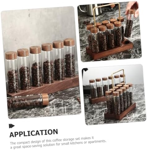 Angoily Glass Coffee Bean Vials with Lids, Wooden Stand Display - Image 2