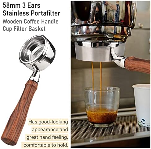 Bottomless portafilter,58mm 3 Ears Stainless Steel Bottomless Naked Portafilter Wooden Coffee Handle Cup Filter Basket Replacement for Barsetto BA101 BA102 Calphalon Temp IQ - Image 4
