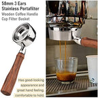 Bottomless portafilter,58mm 3 Ears Stainless Steel Bottomless Naked Portafilter Wooden Coffee Handle Cup Filter Basket Replacement for Barsetto BA101 BA102 Calphalon Temp IQ - Image 4