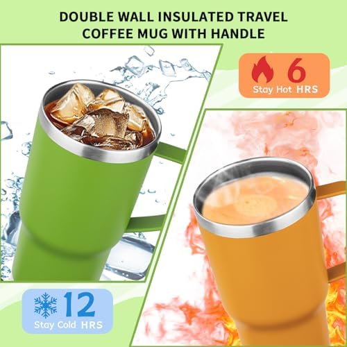 20oz Insulated Tumbler with Handle Stainless Steel Travel Coffee Mug with Lid and Straw Double Wall Vacuum Leak-proof Reusable Thermal Water Cup for Hot and Cold Drinks (Multicolor-5,4 Pack) - Image 4