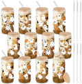 12 Pcs Halloween Glass Cups with Bamboo Lid Straw 16 Oz,White by Acellegic