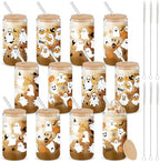 12 Pcs Halloween Glass Cups with Bamboo Lid Straw 16 Oz,White by Acellegic