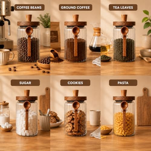 ANSQU 2 Pack Glass Jars with Spoons, 34oz Airtight Coffee Bean Containers - Image 5