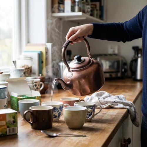 Whistling Copper Stovetop Tea Kettle 3.2 Qt Vintage Teapot for Induction and Gas Cooktops - Image 4