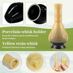 4 Piece Matcha Japanese Ceremony Set, Resin Matcha Whisk, Bamboo Spoon, Bamboo Scoop, Whisk Stand, Perfect Set for Preparing, Yellow-Black - Image 5