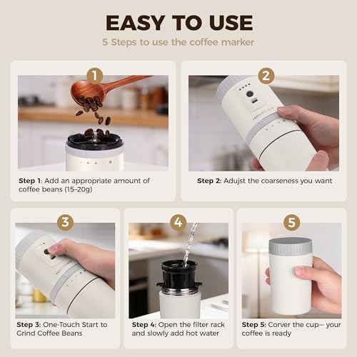 HAUSHOF Portable Coffee Maker for Travel, Rechargeable Electric Grinder - Image 6