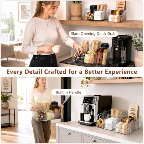 Set of 3 Adjustable Dividers Coffee Station Organizer, Clear Plastic - Image 6