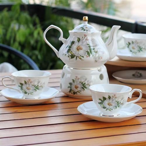Ceramic Coffee Tea Gift Sets, European Luxury Tea Set, Suitable as A Gift for Mother'S Day, Birthday, Christmas, and Gatherings (White Peony) by ScizoritoDirect